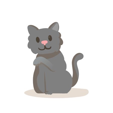 Cute smiling gray kitten cartoon character. Colorful flat vector illustration, isolated on white background.のイラスト素材