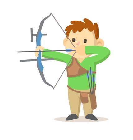 Cute little boy with a bow and arrow. Colorful flat vector illustration. Isolated on white background.のイラスト素材