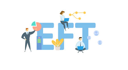 EFT, Electronic Funds Transfer. Concept with keywords, people and icons. Flat vector illustration. Isolated on white background.のイラスト素材