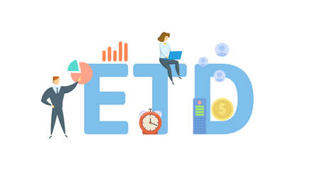 ETD, Estimated Time of Departure. Concept with keywords, people and icons. Flat vector illustration. Isolated on white background.のイラスト素材