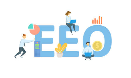 EEO, Equal Employment Opportunity. Concept with keywords, people and icons. Flat vector illustration. Isolated on white background.のイラスト素材