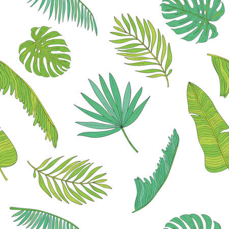 Tropical leaves various shapes seamless pattern background.のイラスト素材