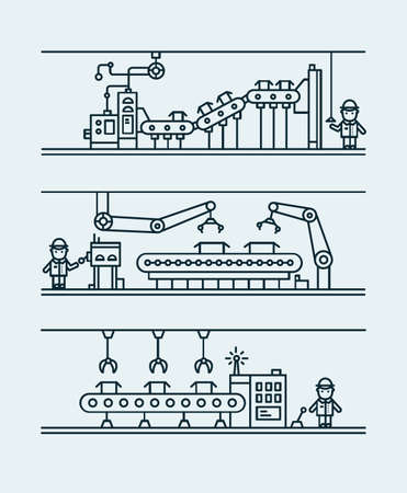 Line art conveyor system in flat style.のイラスト素材