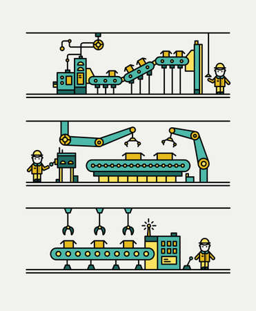 Line art conveyor system in flat style.のイラスト素材