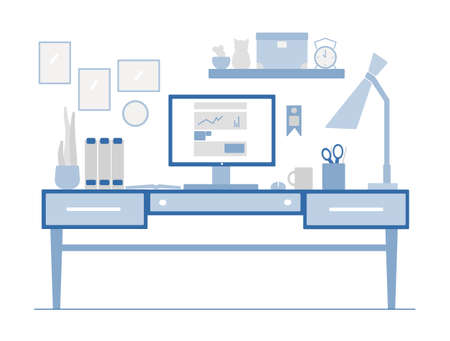 Workplace in flat style. illustration of modern creative working placeのイラスト素材