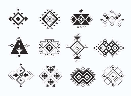 Set of ethno tribal aztec symbols. geometric ethnic decor elements collection.のイラスト素材