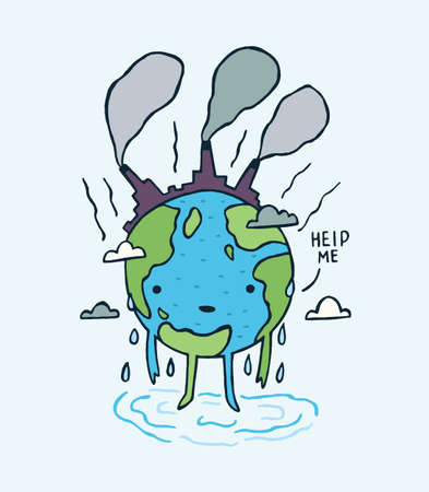Sad polluted Earth. with help me message.のイラスト素材