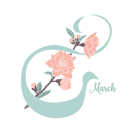 8 March greeting card. Women s Day design template with flowers and figure.のイラスト素材