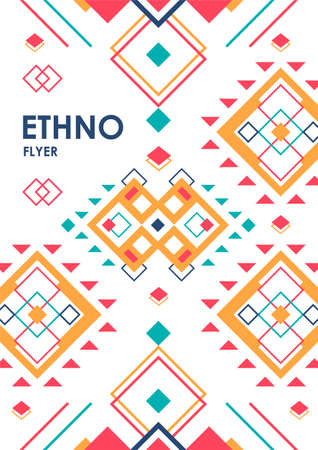 Vertical background with geometric ethnic ornament. ethno abstract poster template with place for textのイラスト素材