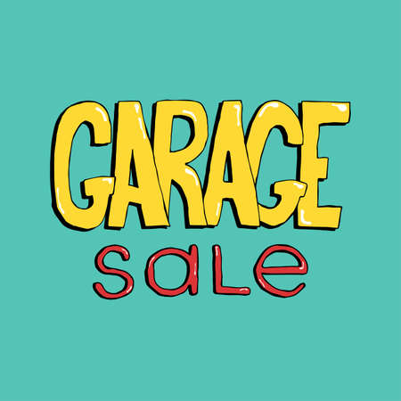 Garage sale hand drawn lettering. Colorful event announcement vector inscription.のイラスト素材