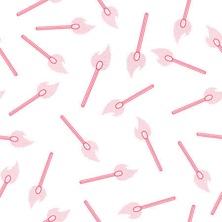 Seamless pattern with burning matches. Stick with fire dotted style. Red and white color vector illustration.のイラスト素材