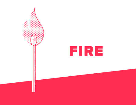 Flaming match banner in red and white color vector illustration.のイラスト素材