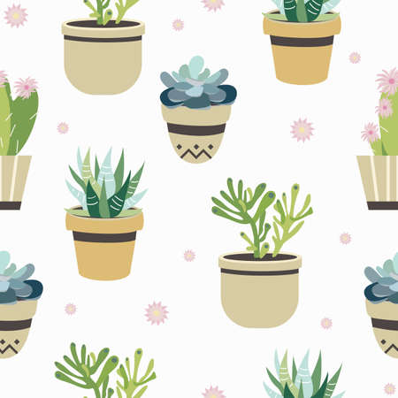 Succulent and cactus seamless pattern. Flat style background. Colorful vector illustration.のイラスト素材