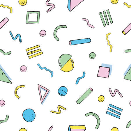 Modern abstract design pattern memphis style. Seamless texture with geometric shapes.のイラスト素材