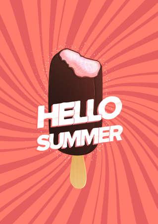 Vertical poster with ice cream and hello summer inscriptionのイラスト素材