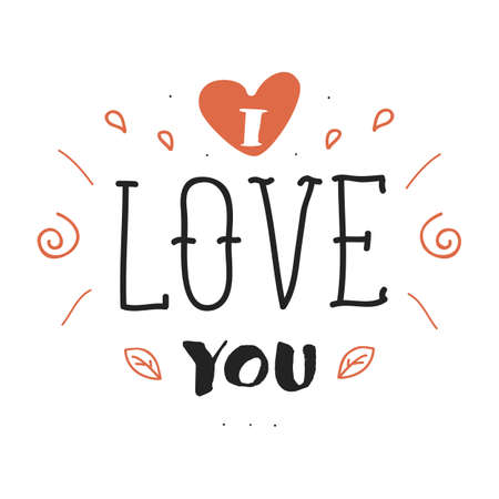 Hand drawn lettering inscription with I love you phrase. Postcard design.のイラスト素材