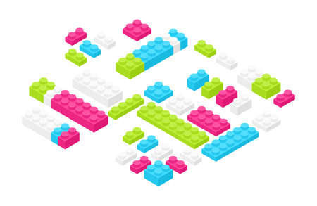 Set of isometric colorful plastic construction details, parts or pieces isolated on white background.のイラスト素材