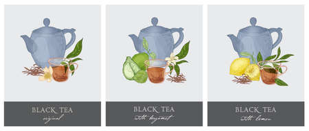 Bundle of elegant labels with teapot.のイラスト素材