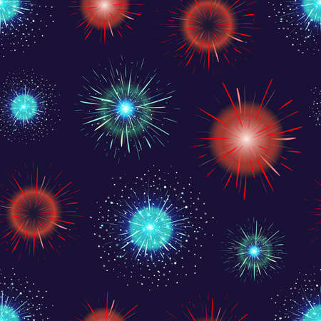 Pattern with festive fireworks displayed in evening sky.のイラスト素材