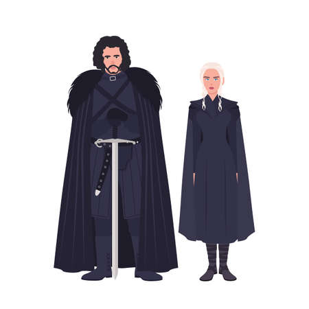 Jon Snow and Daenerys Targaryen dressed in black clothing.のイラスト素材