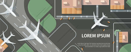 Horizontal banner with airplanes, top view vector illustrationのイラスト素材
