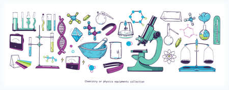 Set of chemistry and physics laboratory equipment and toolsのイラスト素材