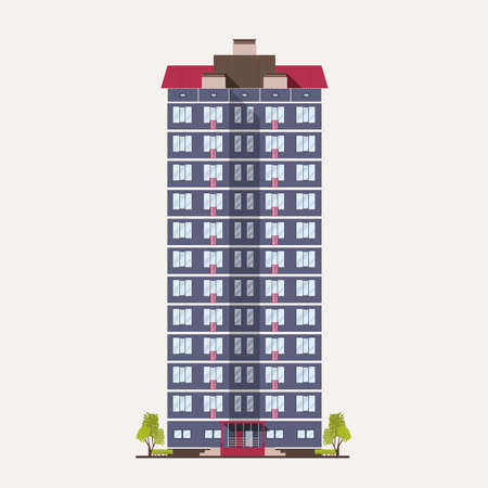 Tall city panel building with many floors built in modern architectural style.のイラスト素材