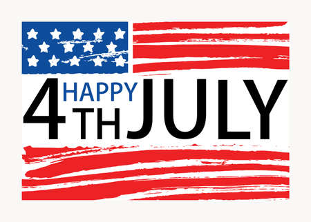 Happy 4th of July inscription written on American national flag. United States of America Independence Day lettering isolated on white background. Colored hand drawn holiday vector illustration.のイラスト素材