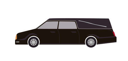 Black hearse isolated on white background. Automobile carrying dead body. First Call vehicle,...