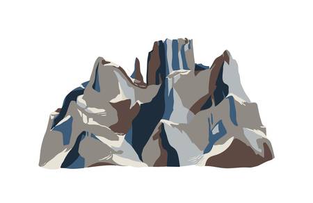 Mountain or crag isolated on white background. Rocky cliff or mount for adventure tourism, hiking and mountaineering, natural landform, touristic landmark. Colorful realistic vector illustration.のイラスト素材