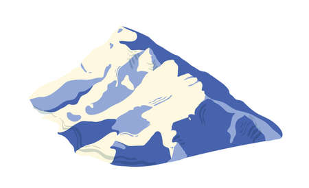 Mountain range covered by ice, snow or glacier isolated on white background. Mount for adventure travel, hiking, exploration. Natural landform, touristic landmark. Colorful vector illustrationのイラスト素材