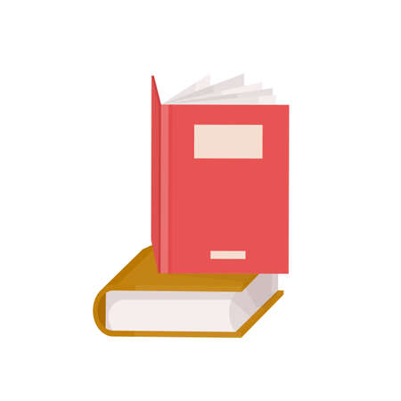 Pair of hardcover books. Stack of textbooks for education and academic studies, fiction literature. Decorative design elements isolated on white background. Flat cartoon colorful vector illustrationのイラスト素材