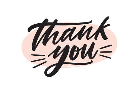 Thank you handwritten vector black ink lettering. Gratitude expression brush pen phrase. Thankfulness words isolated on white background. Greeting card, postcard decorative calligraphy.のイラスト素材