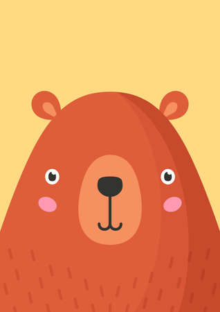 Cute bear snout flat vector illustration. Adorable wildlife forest animal muzzle cartoon colorful background. Close up wild grizzly bear head, face decorative backdrop. Childish zoo card design idea.のイラスト素材