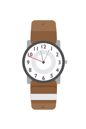 Wristwatch flat vector illustration. Modern accessory, stylish item. Classical wristlet watch color design element. Time counter, contemporary wrist clock isolated on white background.のイラスト素材
