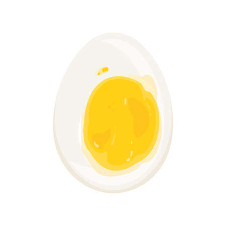 Cut soft-boiled egg vector illustration. Protein and yolk. Healthy nutrition item, dietetic product. Breakfast food, cooking ingredient. Boiled egg half isolated on white background.のイラスト素材