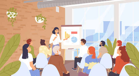 Business seminar, conference vector illustration. Company personnel training, career development...