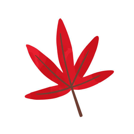 Red bright dried leaf, autumn symbol. Natural fall foliage element for herbarium. Flat vector cartoon illustration isolated on white backgroundのイラスト素材