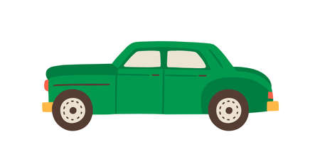 Green vintage Cuban car vector flat illustration. Retro automobile side view isolated on white background. Hand drawn colorful vehicle transport. Symbol of movement, travel and trafficのイラスト素材
