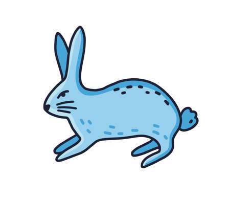 Line art vector contour illustration of blue hare isolated on white background. Cute minimalistic rabbit. Fantasy bunny in simple style. Domestic animal cubのイラスト素材