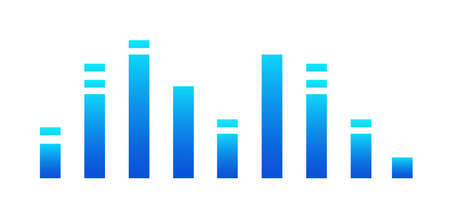 Graphic of amplitude or audio range effect. Chart of sound wave isolated on white background. Colorful equalizer or melody visualization. Flat vector illustrationのイラスト素材