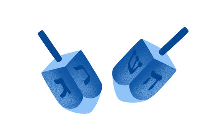 Hanukkah dreidels hand drawn illustration. Traditional Jewish holiday game accessory isolated on white background. Wooden toy, spinning top rotating around axis with symbolic letters on four sides.のイラスト素材