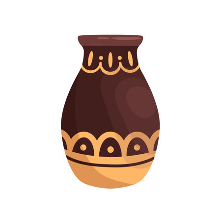 Ancient ornamented hellenic amphora. Old greek clay vase decorated with traditional grecian ornaments. Flat vector cartoon illustration of antique vessel or jar isolated on white backgroundのイラスト素材