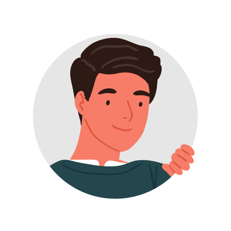 Portrait of peeping smiling young man vector flat illustration. Face of funny male searching...