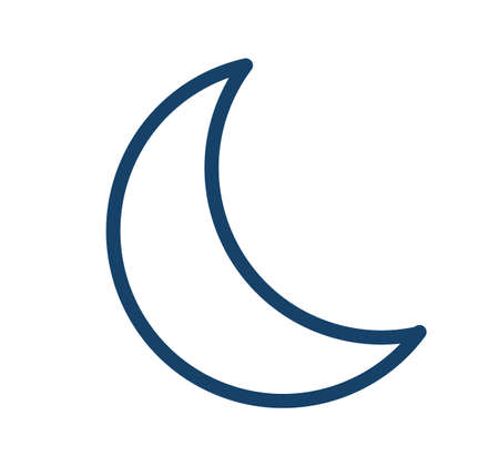 Simple icon in line art style with half moon or waning crescent. Symbol of night and bedtime. Linear flat contoured vector illustration isolated on white backgroundのイラスト素材