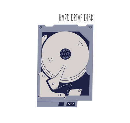 Computer HDD or hard disk drive for data storage. Internal electronic component for PC. Colored flat vector illustration isolated on white backgroundのイラスト素材
