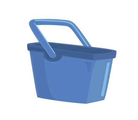 Rectangular mop bucket with handle. Plastic domestic supply for wet cleaning. Bin or container for housework. Colored flat vector illustration of household appliance isolated on white backgroundのイラスト素材
