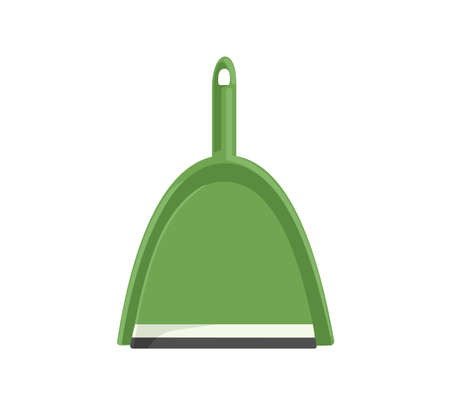 Dustpan, scoop or shovel for housework. Dust pan with handle. Household tool. Domestic supply. Colored flat vector illustration of sweeping appliance isolated on white backgroundのイラスト素材