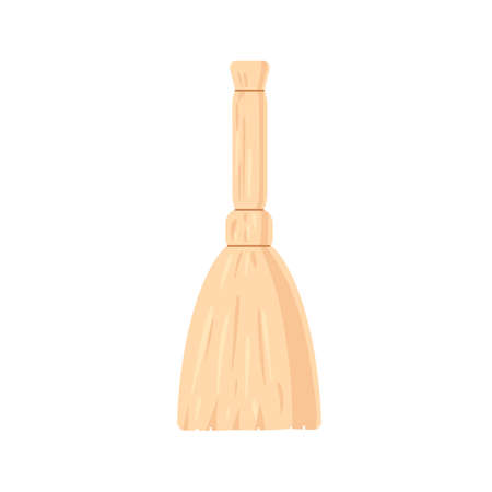 Manual broomstick or besom for sweeping and cleaning. Broom with straw handle and brush. Housework tool. Colored flat vector illustration of domestic supply isolated on white backgroundのイラスト素材