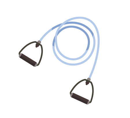 Twisted elastic tube sleeve for stretching. Resistance band with handles for training, rehabilitation, working out. Home sport equipment. Colored flat vector illustration isolated on white backgroundのイラスト素材